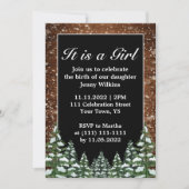 雪の木と森の赤ちゃん女の子の誕生のお祝い 招待状 (正面)