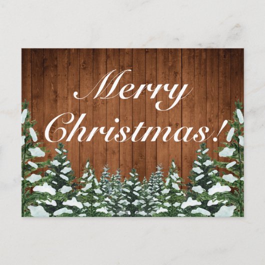 雪の木と森の農村部メリークリスマスグリーティング 案内ポストカード (正面)