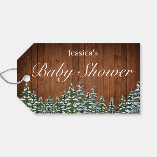 雪の木と森林の国 ピン製ベイビーシャワー ギフトタグ (裏面横)