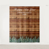 雪の木と森林の松の新年の写真の背景 タペストリー (正面)