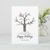 雪の木と赤い鳥のクリスマス幸せ シーズンカード (スタンド正面)