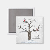 雪の木と赤い鳥のクリスマス マグネット (正面/裏面)