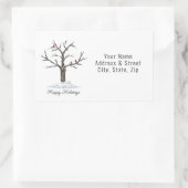 雪の木と赤い鳥クリスマスハッピーホリデー 長方形シール (バッグ)