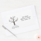 雪の木と赤い鳥クリスマスハッピーホリデー 長方形シール (封筒)