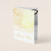 雪の木に咲く喜びと平和の赤いクリスマスバード 箔カード (正面)