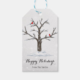 雪の木に赤い（鳥）ショウジョウコウカンチョウの鳥のイラスト ギフトタグ