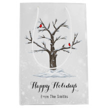 雪の木に赤い（鳥）ショウジョウコウカンチョウの鳥のイラスト