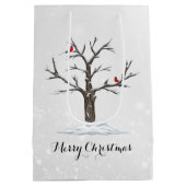 雪の木に赤い（鳥）ショウジョウコウカンチョウの鳥のイラスト ミディアムペーパーバッグ (裏面)