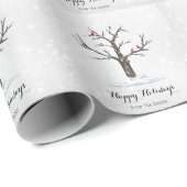 雪の木に赤い(鳥)ショウジョウコウカンチョウの鳥のイラスト ラッピングペーパー (ロールコーナー)