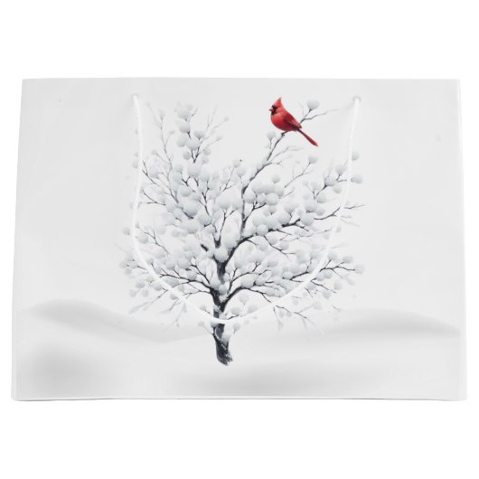 雪の木のカーディナル クリスマス ギフトバッグ (正面)