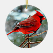 雪の木のクリスマスの美しい(鳥)ショウジョウコウカンチョウ セラミックオーナメント (正面)