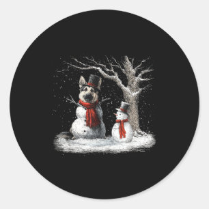 雪の木のクリスマスの面白いジャーマンシェパード ラウンドシール