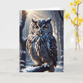 雪の木の枝にいる美しいワシミミズク カード (黄色い花)