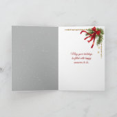 雪の木の枝の上の赤いクリスマスオーナメント カード (内部)