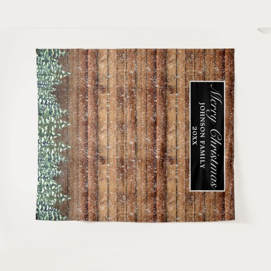 雪の木の森のメリークリスマスの写真背景 タペストリー (正面(横))