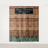 雪の木の森のメリークリスマスの写真背景 タペストリー (正面)