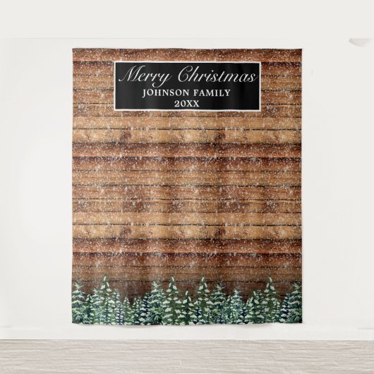 雪の木の森のメリークリスマスの写真背景 タペストリー (正面)