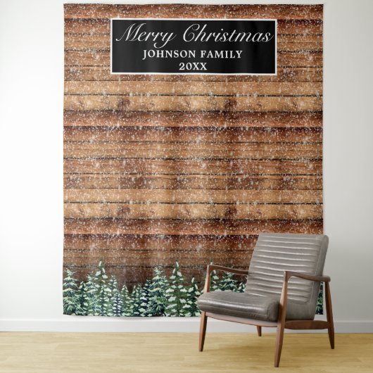 雪の木の森メリークリスマスフォトバックグラウンド タペストリー (インサイチュ)