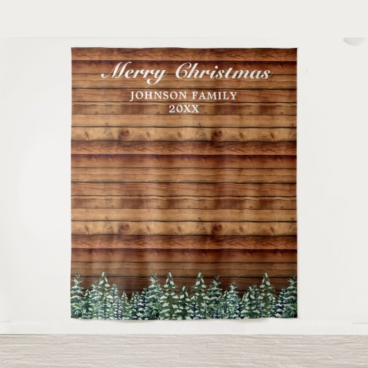 雪の木の森メリークリスマスフォトバックグラウンド タペストリー (正面)