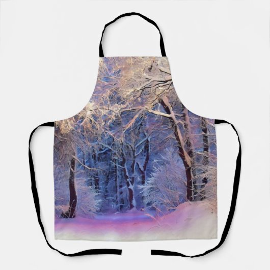 雪の木の水色の冬の風景 エプロン (正面)