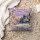 雪の木の水色の冬の風景 クッション (ブランケット)