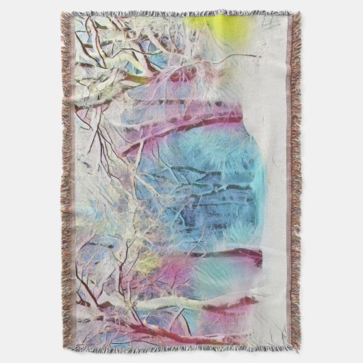 雪の木の水色の冬の風景 スローブランケット (正面縦)