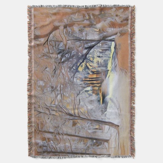 雪の木の水色の冬の風景 スローブランケット (正面縦)