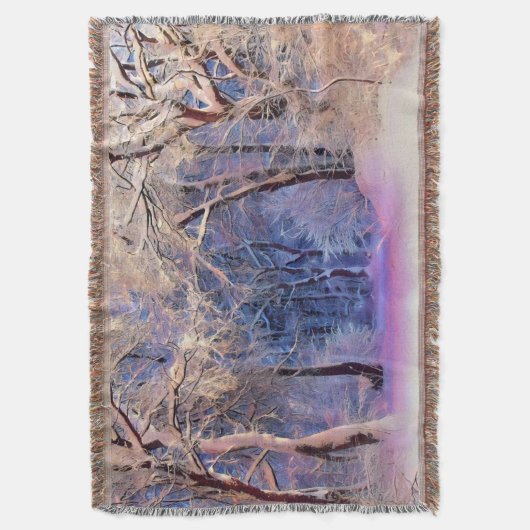 雪の木の水色の冬の風景 スローブランケット (正面縦)