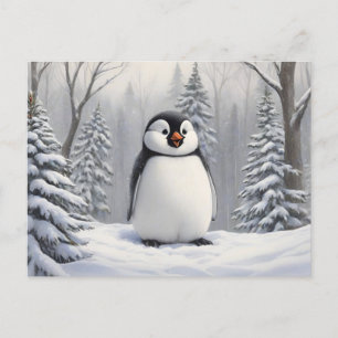 雪の木の背景にペンギン ポストカード