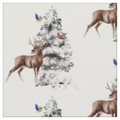 雪の木を持つ冬の野生動物 ファブリック (クローズアップ)