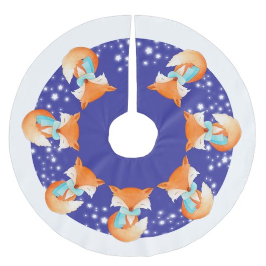 雪の木包まれたのシャツの中でキツネを登る ブラッシュドポリエステルツリースカート (正面)