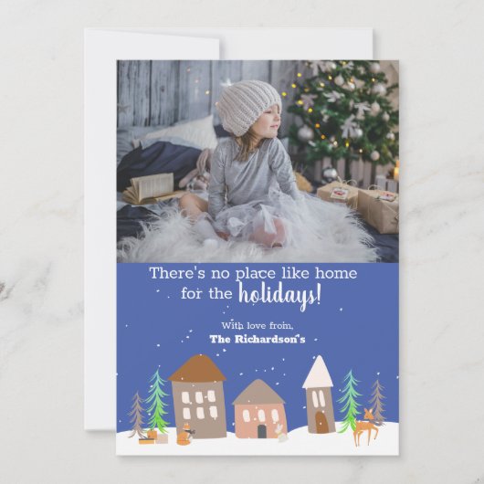 雪の木立の中の動物のクリスマスハウス　写真 シーズンカード (正面)