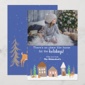 雪の木立の中の動物のクリスマスハウス　写真 シーズンカード (正面/裏面)