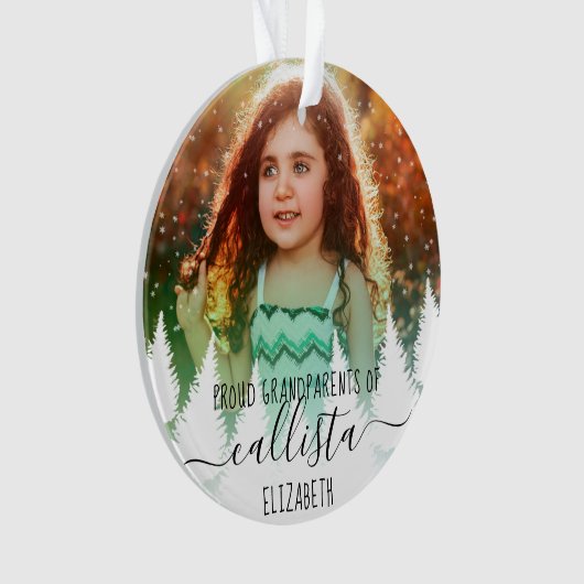 雪の木誇りを持った祖父母の写真名 オーナメント (正面)