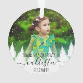 雪の木誇りを持った祖父母の写真名 オーナメント (裏面)