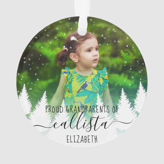 雪の木誇りを持った祖父母の写真名 オーナメント (裏面)