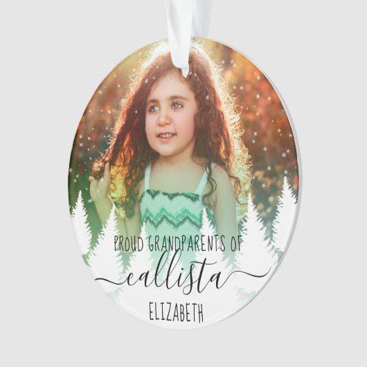 雪の木誇りを持った祖父母の写真名 オーナメント (正面)
