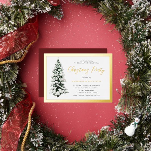 雪の木 ゴールドボーダー 企業クリスマスパーティー 箔招待状 (インサイチュ)