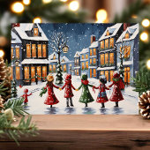 雪の村で歌う子供たちクリスマス シーズンカード