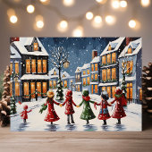 雪の村で歌う子供たちクリスマス シーズンカード