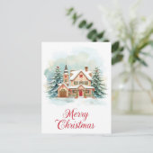 雪の村のクリスマス水彩画 シーズンポストカード (スタンド正面)
