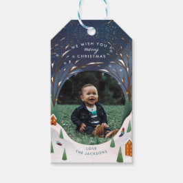 雪の村の冬のシーンクリスマスフォト ギフトタグ