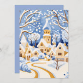 雪の村の夕暮れのクリスマスカード シーズンカード (正面/裏面)
