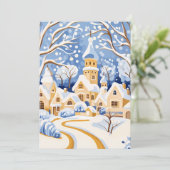 雪の村の夕暮れのクリスマスカード シーズンカード (スタンド正面)