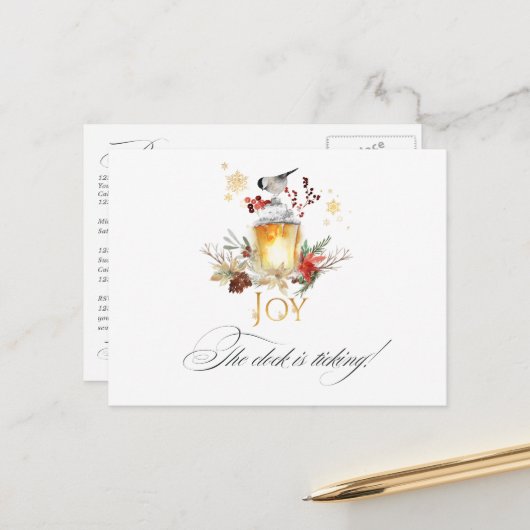 雪の松とスプリースのクリスマスイベントリマインダー RSVP ポストカード (正面/裏面インサイチュ)