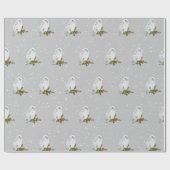 雪の松とベリーに止まるシロフクロウ ラッピングペーパー (フラット)