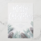 雪の松と葉メリークリスマス 箔招待状 (正面)