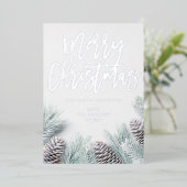 雪の松と葉メリークリスマス 箔招待状 (立ち正面)
