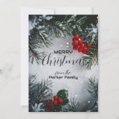 雪の松と赤いホリーデザインの写真なしクリスマスカード シーズンカード (正面)