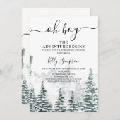 雪の松の冒険が荒野を始める赤ちゃんシャワー 招待状 (正面/裏面)